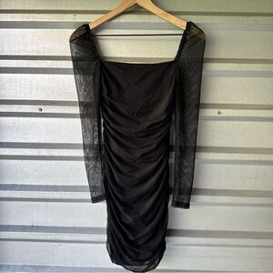 Princess Polly Black Ruched Mesh Sleeve Dress